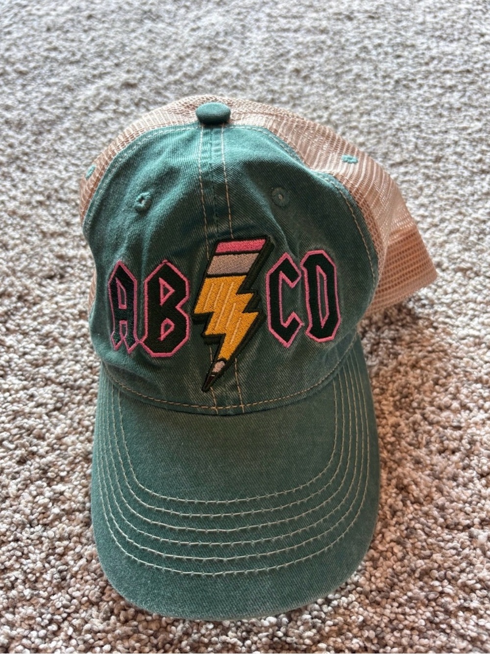 “ABCD” Green Mesh-Back Trucker Hat with Pencil Lightning Patch ✏️🎸